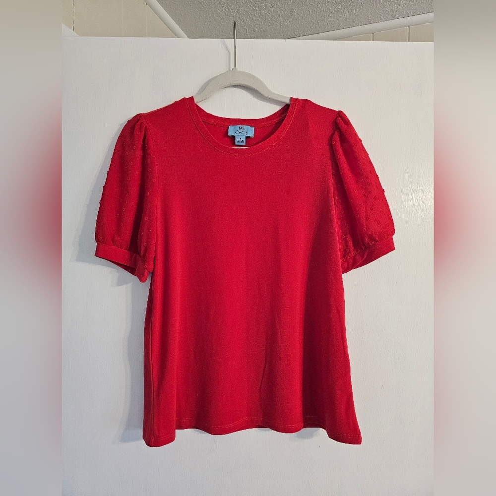 CeCe Vibrant Red Puff Sleeve Blouse
